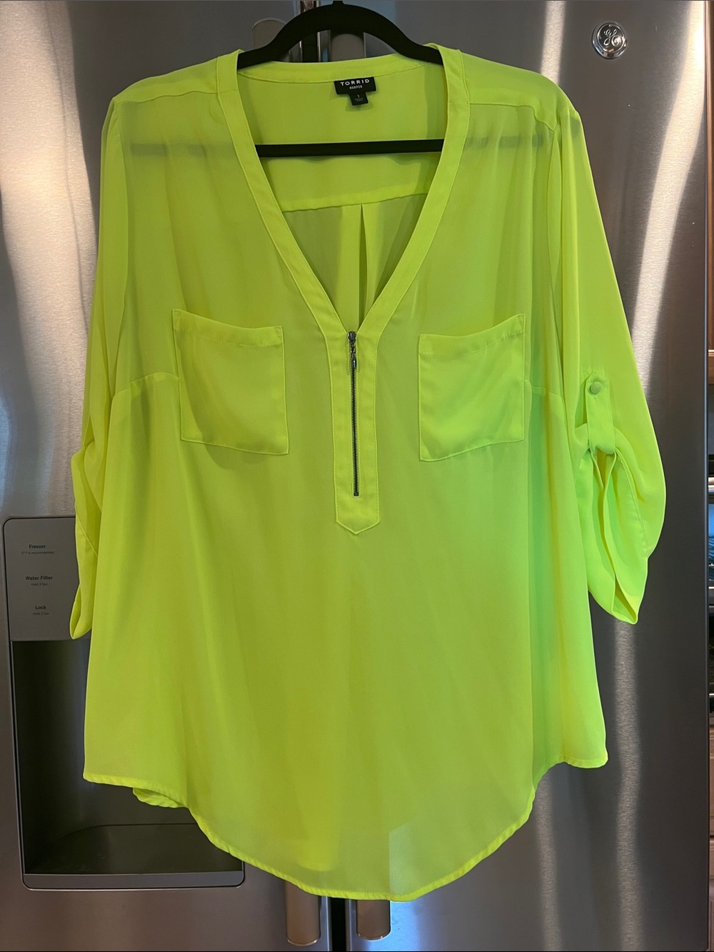 Torrid Neon Yellow V-Neck Zip Blouse size 1x